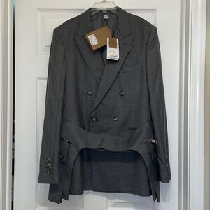 Burberry Charcoal Grey English Fit Wool Tailored Jacket With Cargo Belt Detail
